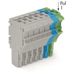 1-wire female connector, 7 pole, pitch 5.2 mm, straight, gray/blue/green-yellow, 2022-107/000-038