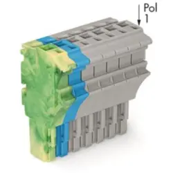 1-wire female connector, 7 pole, pitch 5.2 mm, straight, green-yellow/blue/gray, 2022-107/000-039