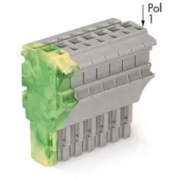 1-wire female connector, 8 pole, pitch 5.2 mm, straight, gray/green-yellow, 2022-108/000-037