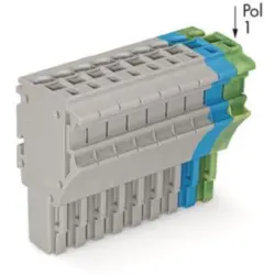 1-wire female connector, 9 pole, pitch 5.2 mm, straight, gray/blue/green-yellow, 2022-109/000-038
