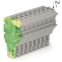 1-wire female connector, 10 pole, pitch 5.2 mm, straight, gray/green-yellow, 2022-110/000-037