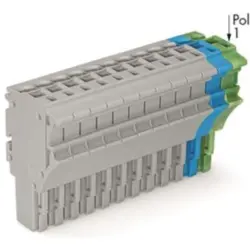 1-wire female connector, 14 pole, pitch 5.2 mm, straight, gray/blue/green-yellow, 2022-114/000-038