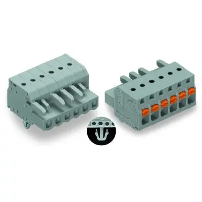 Socket header, 9 pole, pitch 5 mm, angled, gray, 2231-109/008-000 - 1