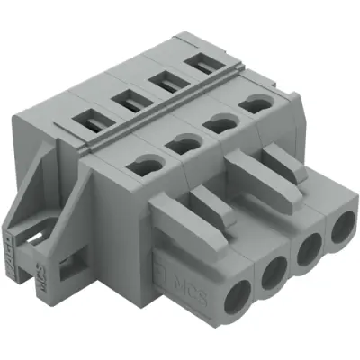 Socket header, 4 pole, pitch 5 mm, angled, gray, 231-104/031-000 - 1