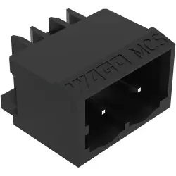 Pin header, 2 pole, pitch 5 mm, angled, black, 231-432/001-000/105-604