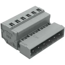Pin header, 6 pole, pitch 5 mm, angled, gray, 231-606