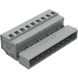 Pin header, 9 pole, pitch 5 mm, angled, gray, 231-609