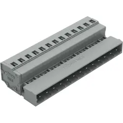 Pin header, 13 pole, pitch 5 mm, angled, gray, 231-613