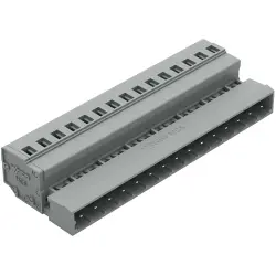 Pin header, 15 pole, pitch 5 mm, angled, gray, 231-615