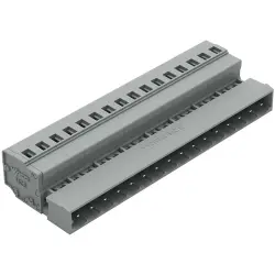 Pin header, 16 pole, pitch 5 mm, angled, gray, 231-616