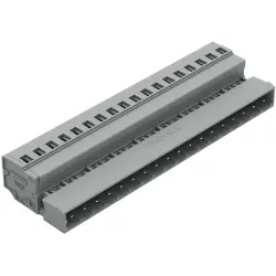 Pin header, 18 pole, pitch 5 mm, angled, gray, 231-618