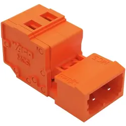 Pin header, 2 pole, pitch 5.08 mm, angled, orange, 231-632