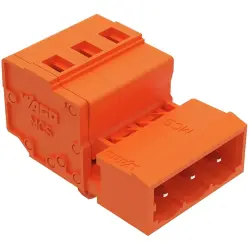 Pin header, 3 pole, pitch 5.08 mm, angled, orange, 231-633/018-000