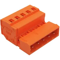 Pin header, 5 pole, pitch 5.08 mm, angled, orange, 231-635