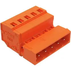 Pin header, 5 pole, pitch 5.08 mm, angled, orange, 231-635/018-000