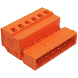 Pin header, 6 pole, pitch 5.08 mm, angled, orange, 231-636