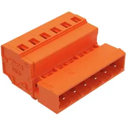 Pin header, 6 pole, pitch 5.08 mm, angled, orange, 231-636/018-000