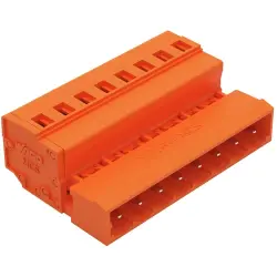Pin header, 8 pole, pitch 5.08 mm, angled, orange, 231-638