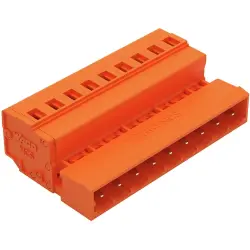 Pin header, 9 pole, pitch 5.08 mm, angled, orange, 231-639