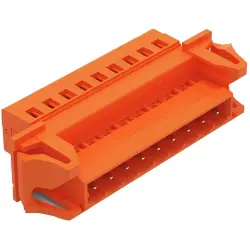 Pin header, 9 pole, pitch 5.08 mm, angled, orange, 231-639/114-000