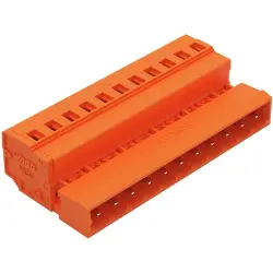 Pin header, 11 pole, pitch 5.08 mm, angled, orange, 231-641
