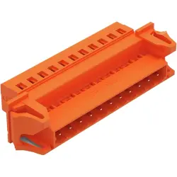 Pin header, 11 pole, pitch 5.08 mm, angled, orange, 231-641/114-000
