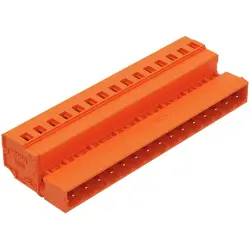 Pin header, 15 pole, pitch 5.08 mm, angled, orange, 231-645/018-000
