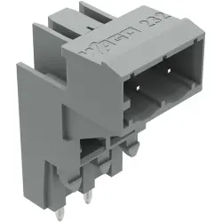 Pin header, 2 pole, pitch 5 mm, angled, gray, 232-332