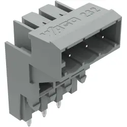 Pin header, 3 pole, pitch 5 mm, angled, gray, 232-333