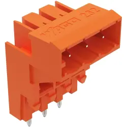 Pin header, 3 pole, pitch 5.08 mm, angled, orange, 232-363