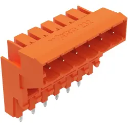 Pin header, 6 pole, pitch 5.08 mm, angled, orange, 232-366
