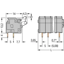 PCB terminal, 2 pole, pitch 5 mm, AWG 28-12, 24 A, cage clamp, gray, 255-402