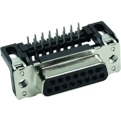 D-Sub socket, 15 pole, standard, equipped, angled, solder pin, 09662126602 - 1