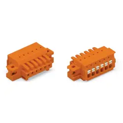 Socket header, 3 pole, pitch 3.81 mm, angled, orange, 2734-203/031-000
