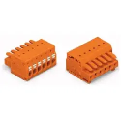 Socket header, 6 pole, pitch 3.81 mm, angled, orange, 2734-206