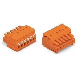 Socket header, 6 pole, pitch 3.81 mm, angled, orange, 2734-206/031-000