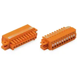 Socket header, 10 pole, pitch 3.81 mm, angled, orange, 2734-210/027-000
