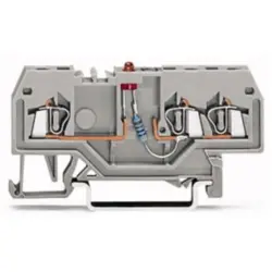 3 conductor component terminal block with red LED, spring-clamp connection, 0.08-1.5 mm², 1 pole, 25 mA, gray, 279-674/281-413