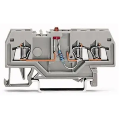 3 conductor component terminal block with red LED, spring-clamp connection, 0.08-1.5 mm², 1 pole, 25 mA, gray, 279-674/281-413 - 1