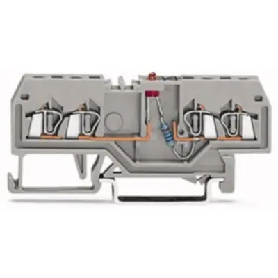 4 conductor component terminal block with red LED, spring-clamp connection, 0.08-1.5 mm², 1 pole, 25 mA, gray, 279-809/281-413 - 1