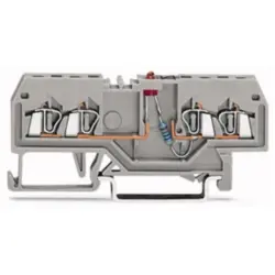 4 conductor component terminal block with red LED, spring-clamp connection, 0.08-1.5 mm², 1 pole, 25 mA, gray, 279-809/281-434