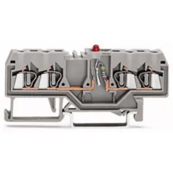 4 conductor component terminal block with red LED, spring-clamp connection, 0.08-2.5 mm², 1 pole, 25 mA, gray, 280-809/281-413