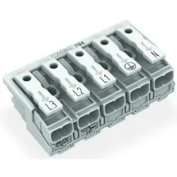 Mains connection terminal, 5 pole, 0.5-2.5 mm², clamping points: 25, white, push-in wire connection, 24 A, 294-4015