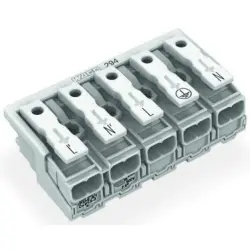 Mains connection terminal, 5 pole, 0.5-2.5 mm², clamping points: 25, white, push-in wire connection, 24 A, 294-4025