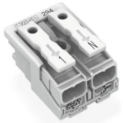 Mains connection terminal, 2 pole, 0.5-2.5 mm², clamping points: 10, white, push-in wire connection, 24 A, 294-4052