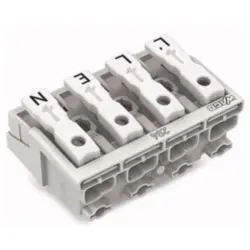 Mains connection terminal, 4 pole, 0.5-2.5 mm², clamping points: 20, white, push-in wire connection, 24 A, 294-4094/4025-000