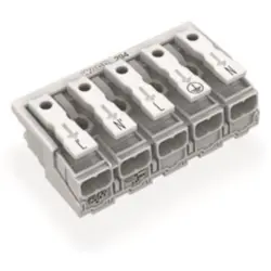 Mains connection terminal, 5 pole, 0.5-2.5 mm², clamping points: 25, white, push-in wire connection, 24 A, 294-5025