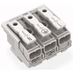 Mains connection terminal, 3 pole, 0.5-2.5 mm², clamping points: 4, white, push-in wire connection, 24 A, 294-8013