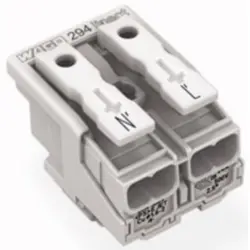 Mains connection terminal, 2 pole, 0.5-2.5 mm², clamping points: 4, white, push-in wire connection, 24 A, 294-8022