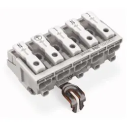Mains connection terminal, 5 pole, 0.5-2.5 mm², clamping points: 4, white, push-in wire connection, 24 A, 294-8215